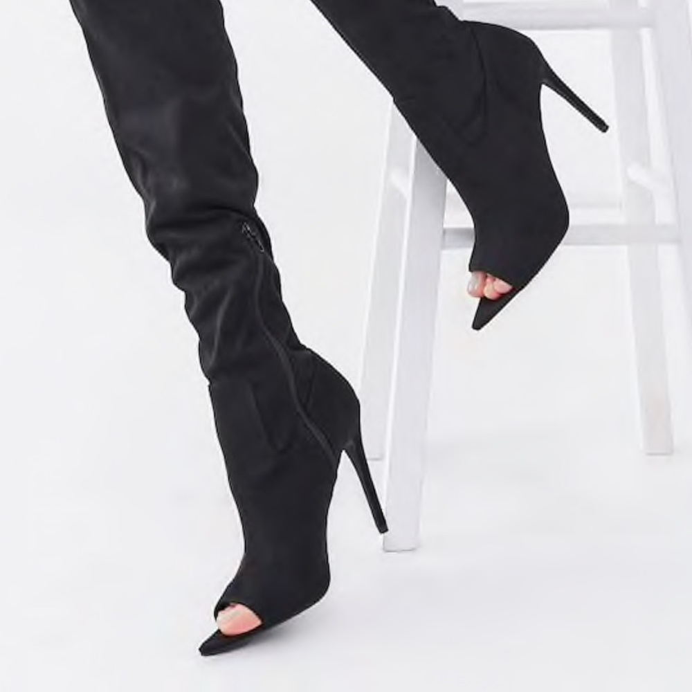 Open Toe Skinny Faux Suede Thigh high Boot